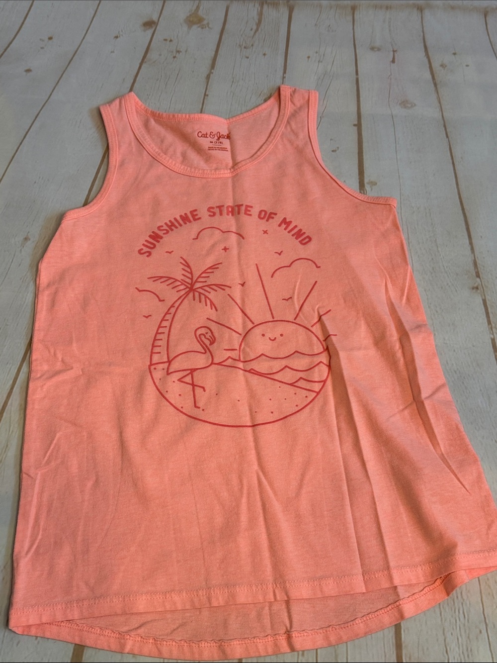Cat & Jack Orange and Pink Girls' Tank with Pink Flamingo Beach Sun Design